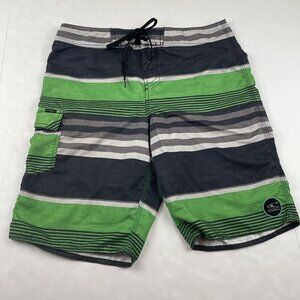 O'Neill Board Shorts Men's Size 32 Green Black Polyester Pocket Lightweight